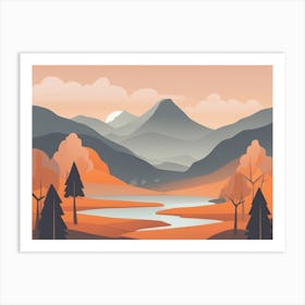 Misty mountains horizontal background in orange tone 96 Art Print