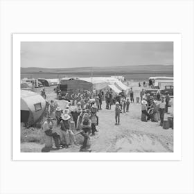 Pea Pickers Gathering To Go To The Fields, Canyon County, Idaho, This Is A Labor Contractor S Camp By Russell Lee Art Print