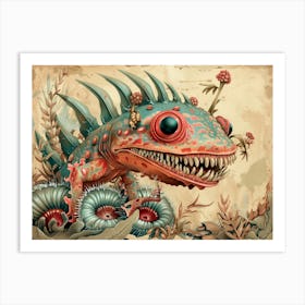 Alien lizard monster carnivorous plant vintage illustration Art Print