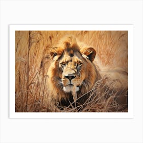 African Lion Eye Level Realism 3 Art Print