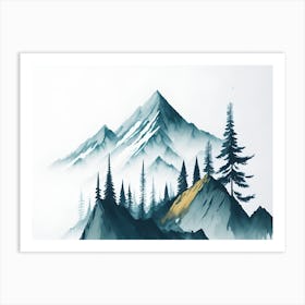 Mountain And Forest In Minimalist Watercolor Horizontal Composition 167 Art Print