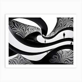 Symbiosis, black and white monochromatic art, abstract art Art Print