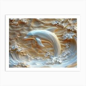 3d Dolphin Golden Marble Cut Art Print