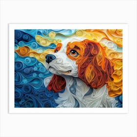 Cavalier King Charles Spaniel Paper Quill Dog Portrait Art Print