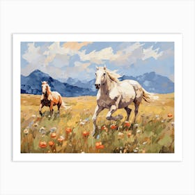 Horses Painting In Rocky Mountains Colorado, Usa, Landscape 1 Art Print