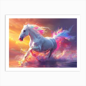 Horse Running In The Water Art Print