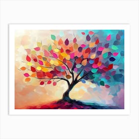 Colorful Tree of Life - Leaves Hanging Branches Art Print