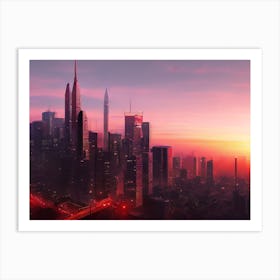 Cityscape At Sunset 2 Art Print