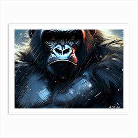 Angry Gorilla Centered Looking At You as a Color Drawing Paint Art Art Print