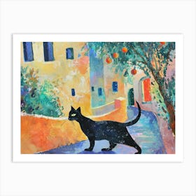 Haifa, Israel   Cat In Street Art Watercolour Painting 1 Art Print