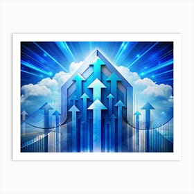 Abstract Blue Upward Arrows In A Bright Sky Art Print