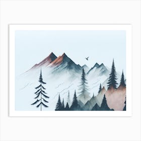 Mountain And Forest In Minimalist Watercolor Horizontal Composition 378 Art Print