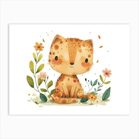Little Floral Bobcat 3 Art Print
