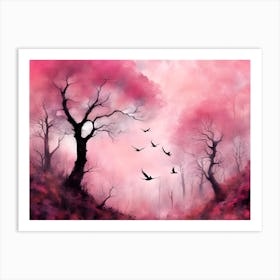 Pink Sakura Trees Art Print