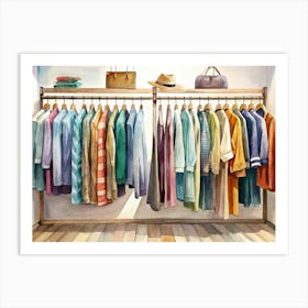 Watercolor Illustration Of A Clothing Rack With Various Garments Art Print