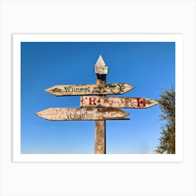 A Weathered Wooden Signpost At A Crossroad Its Arrows Pointing In Various Directions With Hand Pain (3) Art Print