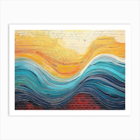 Colorful Texture Abstract Art of a Wave on a Red Brick Street 1 Art Print