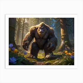 Bigfoot In The Forest with a basket Art Print