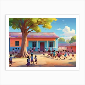 Children In A Village paintings art print Art Print