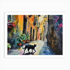 Naples, Italy   Cat In Street Art Watercolour Painting 2 Art Print