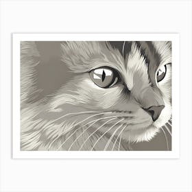 A Vector Art Piece Using A Monochromatic Palette Of Shades Of Gray Cat Art Print