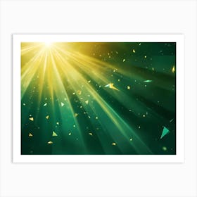 Abstract Background With Golden Light Rays Shining On A Green Background Art Print