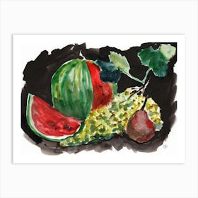 Watermelon, Grapes, Pear - watercolor still life kitchen Anton Maliar food Art Print