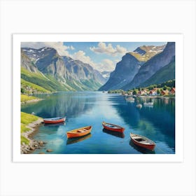 Boats on the Mirror of the Sky" Fjords Of Norway Art Print