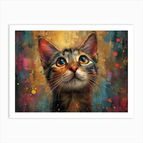 Whiskered Masterpieces: A Feline Tribute to Art History: Cat Looking Up 2 Art Print