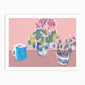 Blue Jug And Dancing Flowers  Art Print