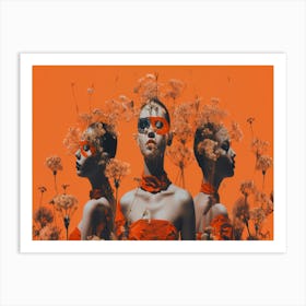 Three Women With Flowers Art Print