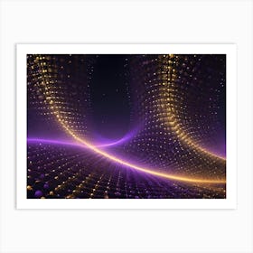 A Captivating Abstract Image With A Dark Background, Featuring A Grid With Glowing Gold Lines, Resembling A Network Or A Futuristic Landscape Art Print