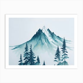 Mountain And Forest In Minimalist Watercolor Horizontal Composition 76 Art Print