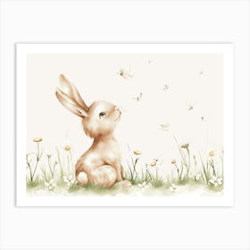 Bunny With Butterflies Kids and Nursery Art Print