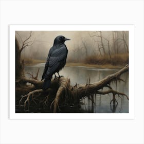 Autumn Crow Halloween Painting Art Print