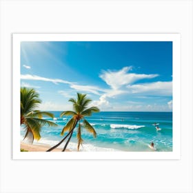 Tropical Beach With Palm Trees Art Print