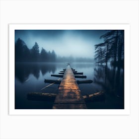 Pier In The Foggy lake Art Print