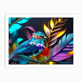 Bright Colors Photogram Acrylic Crystal Bird And Feathers Art Print