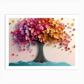 A Vibrant Floral Tree with Colorful Leaves Adorns 3d Art Print