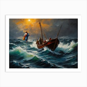 Jesus Walking On Water - Ai Art Print