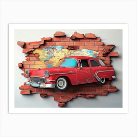 Red Car In A Brick Wall Art Print