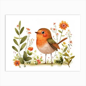 Little Floral Robin 4 Art Print