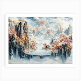 3d Featuring Fantastical Floating Islands And Ethereal Flora Painting Art Print