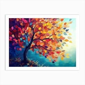 Elegant Colorful Tree with Colorful Leaves Illustration Art Print