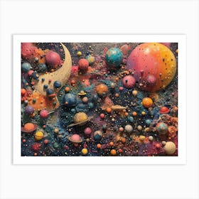 Analog Fusion: A Tapestry of Mixed Media Masterpieces Planets And Stars Art Print