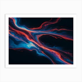 Abstract Image Of Swirling, Fluid Colors In Shades Of Blue, Red, And Orange Art Print