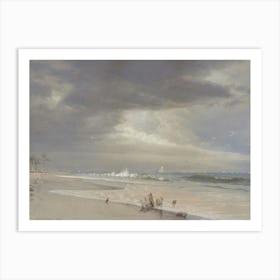 Vintage Painting Stormy Day On The Beach Art Print