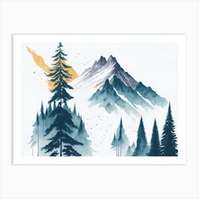 Mountain And Forest In Minimalist Watercolor Horizontal Composition 428 Art Print