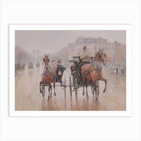 Carriages In Paris Vintage Painting Antique Art Print