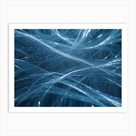 Abstract Blue Background With Glowing Streaks Of Light, Resembling A Network Of Fibers Or Data Streams Art Print